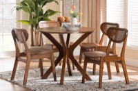 Baxton Studio Giuliana Mid-Century Modern Walnut Brown Finished Wood and Woven Rattan 5-Piece Dining Set