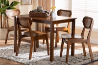 Baxton Studio Jeriah Mid-Century Modern Walnut Brown Finished Wood and Woven Rattan 5-Piece Dining Set