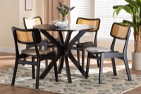 Baxton Studio Linnet Mid-Century Modern Dark Brown Finished Wood and Rattan 5-Piece Dining Set