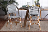 Baxton Studio Quincy Modern French Black and White Weaving and Natural Brown Rattan 2-Piece Bistro Chair Set