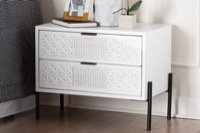 Baxton Studio Merryn Mid-Century Transitional Distressed White Finished Wood and Black Metal 2-Drawer Storage Cabinet