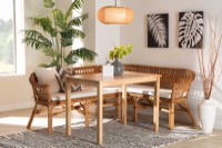 Baxton Studio Nella Modern Bohemian Natural Brown Finished Wood and Rattan 3-Piece Dining Nook Set