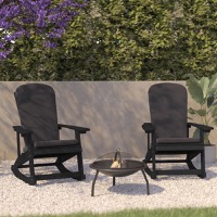 Savannah - Set of 2 Poly Resin Rocking Adirondack Chairs & Cushions - Gray Cushions/Black Frame