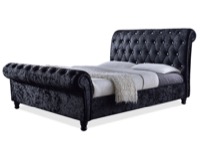 Baxton Studio Castello Black Velvet Upholstered Faux Crystal-Buttoned Sleigh King Platform Bed