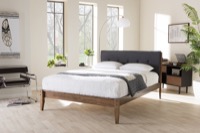 Baxton Studio Leyton Mid-Century Modern Grey Fabric Upholstered King Size Platform Bed