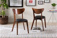 Baxton Studio Sumner Mid-Century Black Faux Leather and Walnut Brown Dining Chair