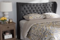 Baxton Studio Cadence Modern and Contemporary Dark Grey Fabric Button-Tufted Queen Size Winged Headboard