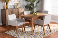 Baxton Studio Dorina Mid-Century Modern Greyish Beige Fabric Upholstered and Walnut Brown Finished Wood 5-Piece Dining Set