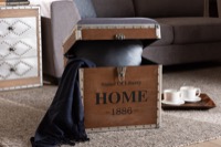 Baxton Studio Violetta Vintage Industrial Light Gray Fabric Upholstered Wood Storage Trunk Ottoman