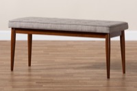 Baxton Studio Itami Mid-Century Modern Light Grey Fabric Upholstered Medium Oak Finished Wood Dining Bench