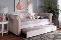 Baxton Studio Mabelle Modern and Contemporary Light Pink Velvet Upholstered Daybed with Trundle