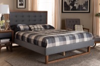 Baxton Studio Emele Modern Transitional Dark Grey Fabric Upholstered and Ash Walnut Brown Finished Wood Full Size Platform Bed