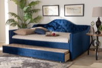 Baxton Studio Perry Modern and Contemporary Royal Blue Velvet Fabric Upholstered and Button Tufted Queen Size Daybed with Trundle