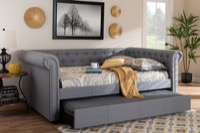 Baxton Studio Mabelle Modern and Contemporary Gray Fabric Upholstered Queen Size Daybed with Trundle