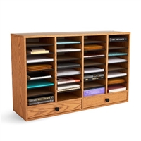 Wood Adjustable Literature Organizer, 32 Compartment w. Drawer
