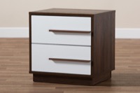 Baxton Studio Mette Mid-Century Modern Two-Tone White and Walnut Finished 2-Drawer Wood Nightstand