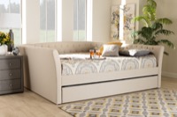 Baxton Studio Delora Modern and Contemporary Beige Fabric Upholstered Queen Size Daybed with Roll-Out Trundle Bed