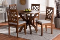 Baxton Studio Sandra Modern and Contemporary Grey Fabric Upholstered and Walnut Brown Finished Wood 5-Piece Dining Set