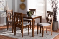 Baxton Studio Kasia Modern and Contemporary Grey Fabric Upholstered and Walnut Brown Finished Wood 5-Piece Dining Set