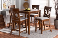 Baxton Studio Verina Modern and Contemporary Grey Fabric Upholstered Walnut Brown Finished 5-Piece Wood Pub Set