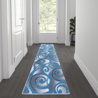 Willow Collection - Sculpted High-Low Pile 2' x 7' Area Rug - Turquoise