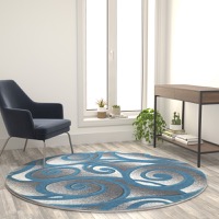 Willow Collection - Sculpted High-Low Pile 6' x 6' Round Area Rug - Turquoise