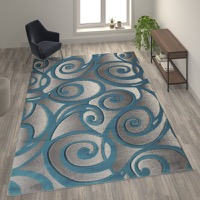 Willow Collection - Sculpted High-Low Pile 8' x 10' Area Rug - Turquoise