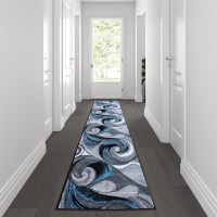 Tellus Collection - Modern 3' x 10' Turquoise Plush Ocean Wave Pattern Area Rug - Turquoise