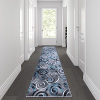 Masie Collection - Plush 3' x 10' Turquoise Swirl Area Rug - Turquoise