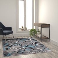 Masie Collection - Plush 5' x 7' Turquoise Swirl Area Rug - Turquoise