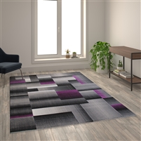 Elio Collection - Modern 6' x 9' Geometric Pattern Area Rug - Purple