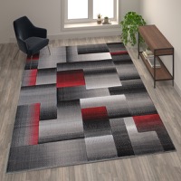 Elio Collection - Modern 8' x 10' Geometric Pattern Area Rug - Red