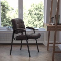 Haeger - Contemporary Style Executive Side Reception Chair - Brown LeatherSoft/Black Frame