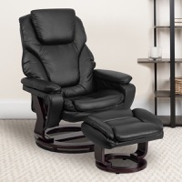 Austin - Modern Style Recliner and Ottoman Set - Black LeatherSoft