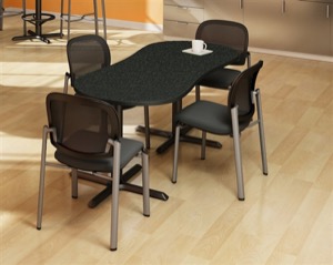 Mayline Bistro Dining Peanut-Shape Table 72" x 30" - Black Iron Base - High Pressure Laminate (HPL), T-Mold Edge