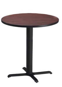 Mayline Bistro Bar-Height Round Table 36" - Black Iron Base - High Pressure Laminate (HPL), T-Mold Edge