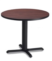 Safco Bistro Dining Round Table 36" - Black Iron Base - High Pressure Laminate (HPL), Knife Edge