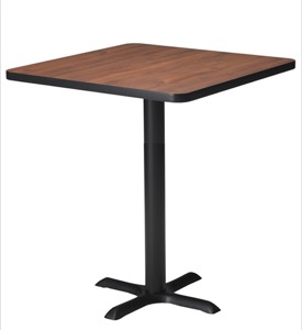 Mayline Bistro Bar-Height Square Table 36" - Black Iron Base - High Pressure Laminate (HPL), Knife Edge