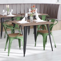 Luna - Modern Colorful Stack Chair & Arms and Poly Resin Seat - Teak Seat/Green Frame