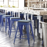 Kai - Modern Commercial Backless Counter Stool & Poly Resin Seat - Teal-Blue Seat/Blue Frame