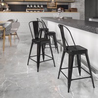 Lily - Bistro Counter Stool & Ergonomic Slat Back - Black