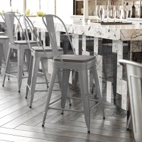 Kai - Modern Commercial Counter Stool & Poly Resin Seat - Gray Seat/Silver Frame