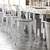 Kai - Modern Commercial Counter Stool & Poly Resin Seat - Gray Seat/White Frame