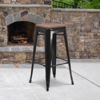 Lily - Industrial Backless Bar Height Stool - Black