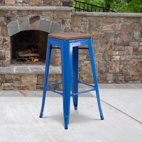 Lily - Industrial Backless Bar Height Stool - Blue