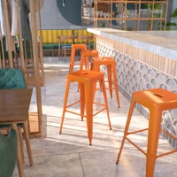 Lily - Industrial Backless Bar Height Stool - Orange