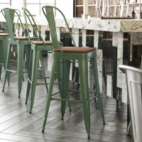 Kai - Modern Commercial Bar Stool & Poly Resin Seat - Teak Seat/Green Frame