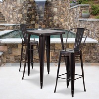 Gable - Modern Bar Height Table and Chair Set - Black-Antique Gold