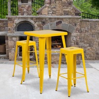 Stone - Contemporary Style Bar Table and Stack Stool Set - Yellow