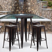 Ormsby - Bar Height Table and Stool Set - Black-Antique Gold
